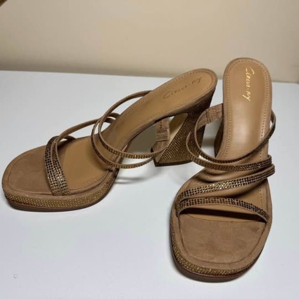 Circus NY by Sam Edelman Hanson Embellished Architectural Mule Heels Camel 8.5M